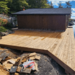 Lakeside cabin with wooden deck