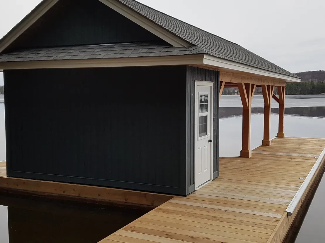 Boathouse on a wooden dock