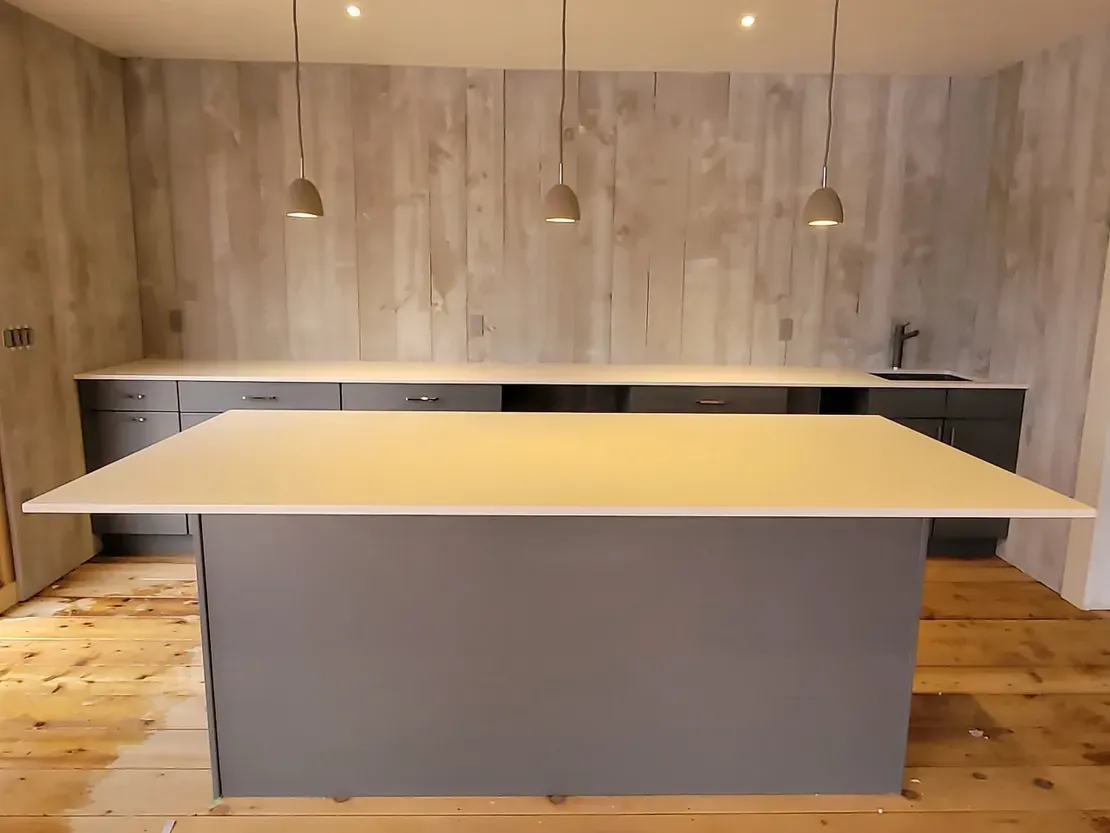 Contemporary kitchen design with gray cabinetry
