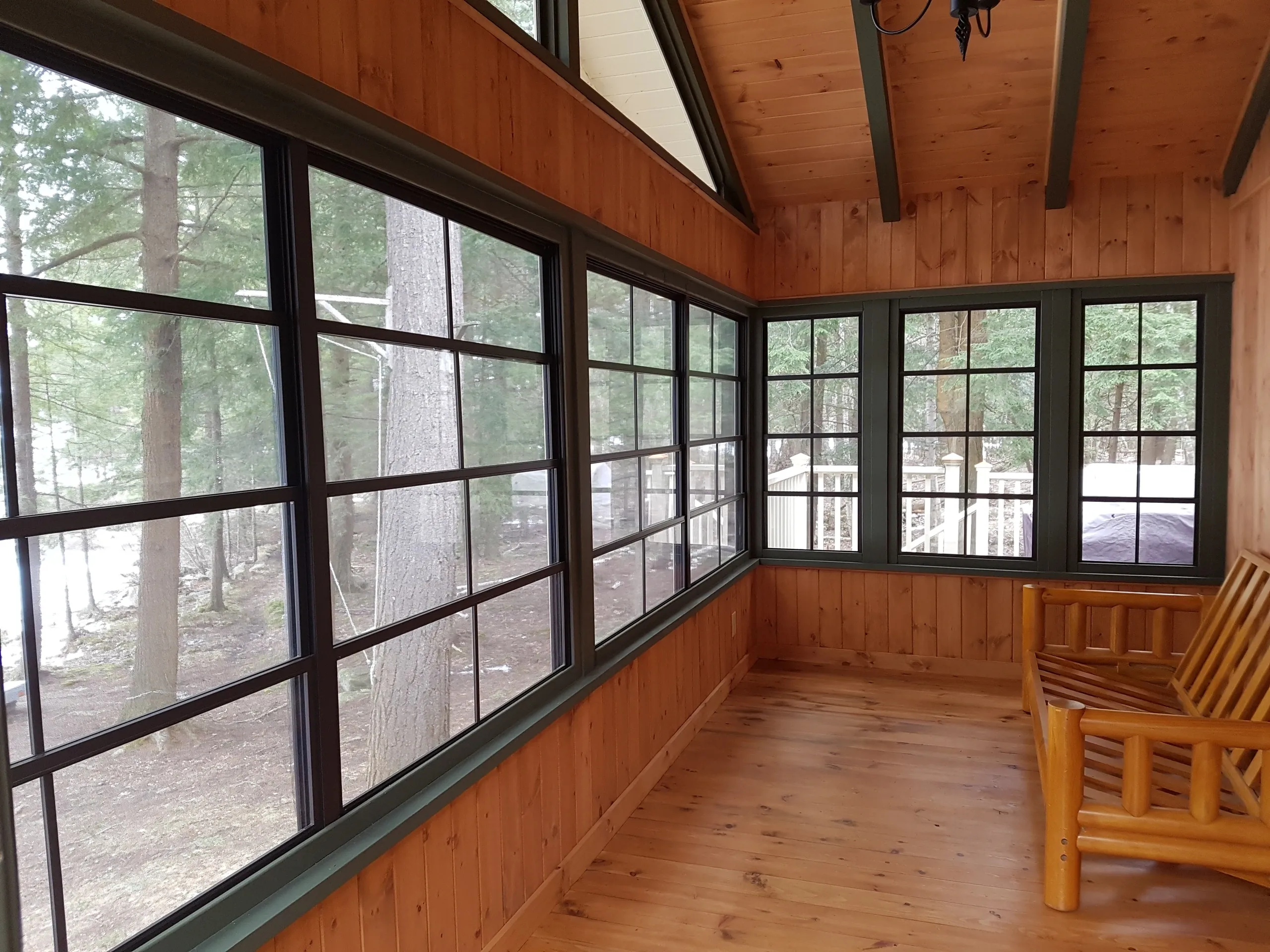 Rustic porch with forest view